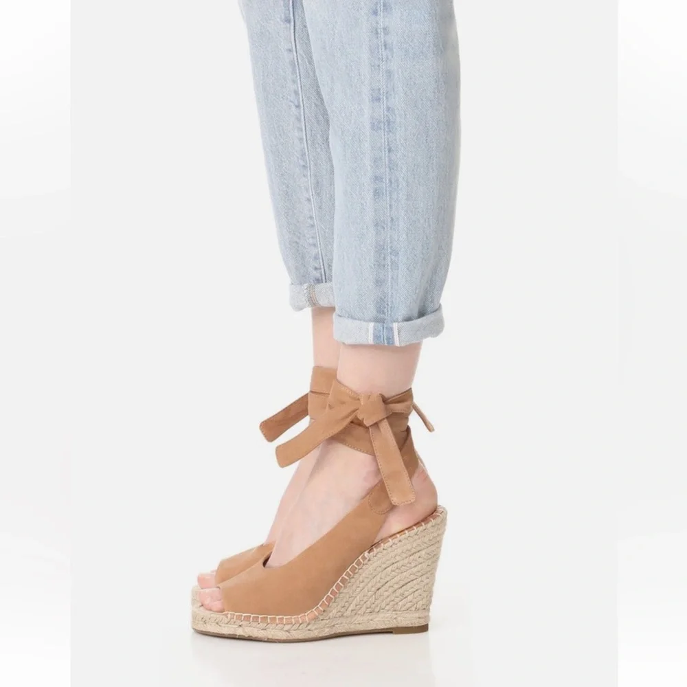Joie Kael Suede Espadrille Open Toe Wedge Heels Tan EU‎ 39/US 8-8.5